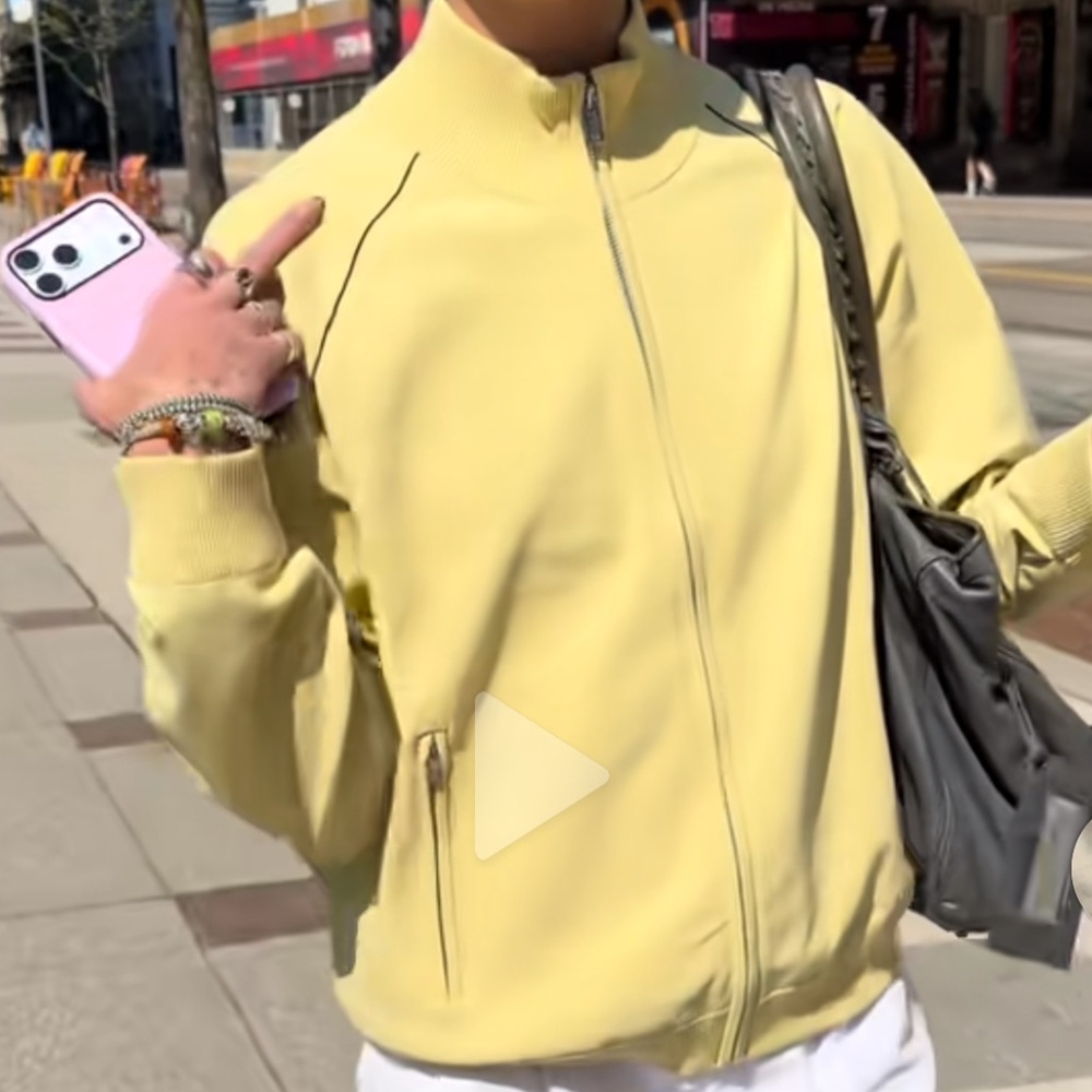 Aritzia Pale Yellow Zip-Front Bomber Jacket